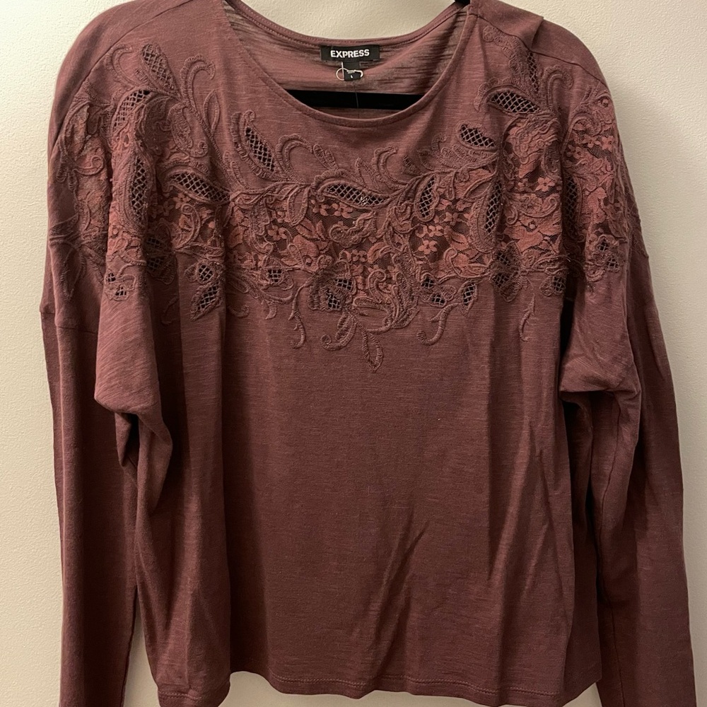 Express Long Sleeve Lace Tee Shirt L NWT